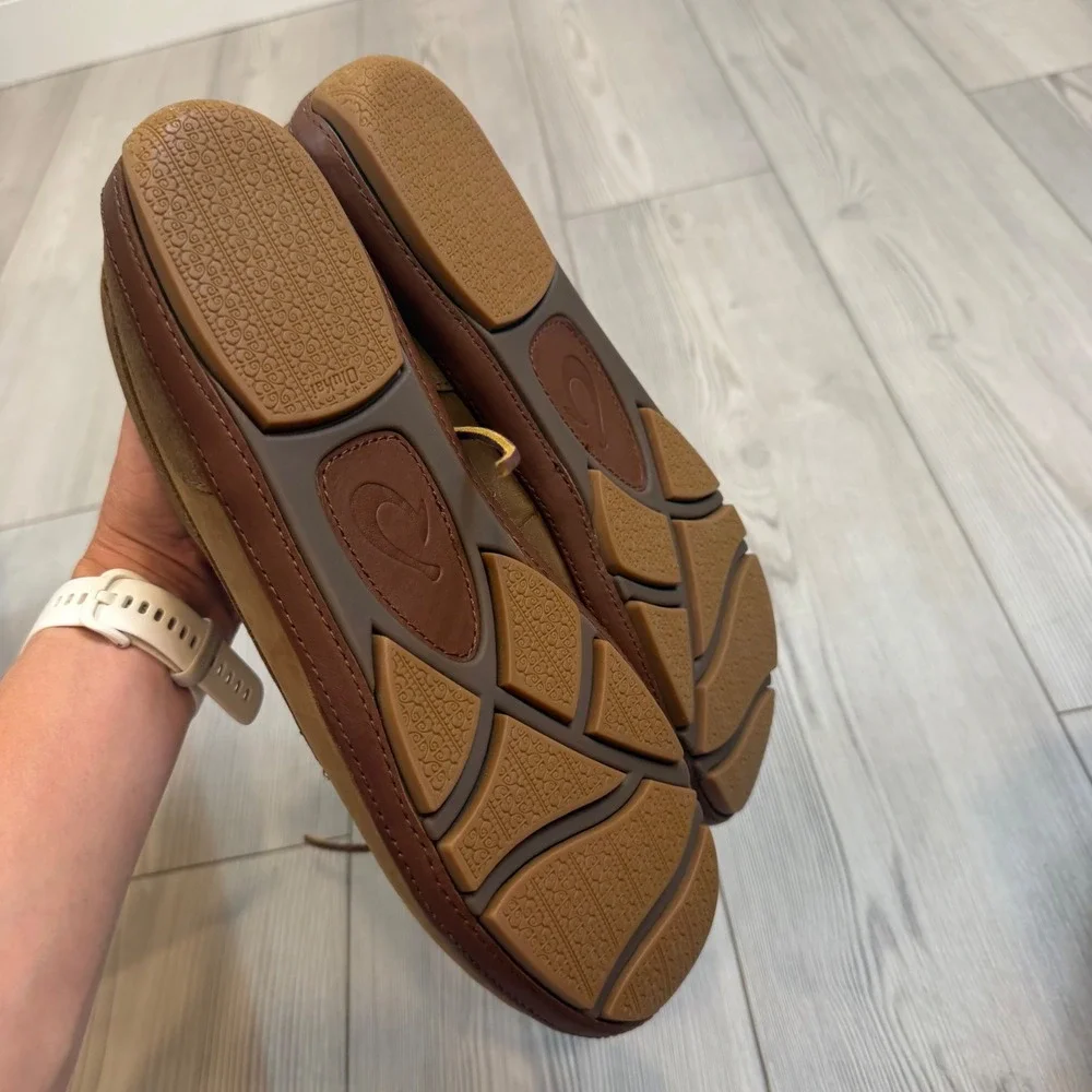 NEW OluKai Mano Mens 13 Boat Shoes Ray Toffee Leather Loafers